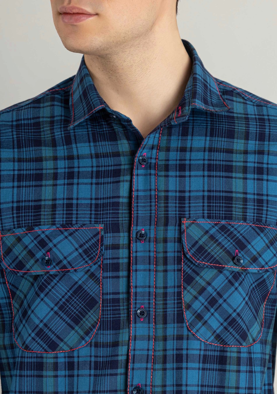 Blue Regular Fit Men's Cotton Check Shirt