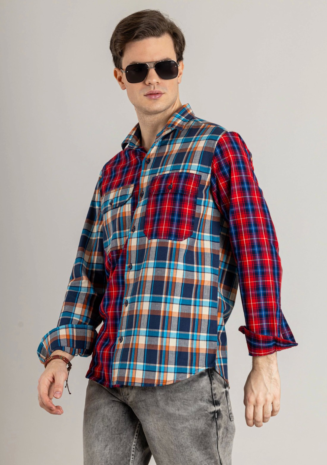 Multi Colour Regular Fit Men's Cotton Check Shirt