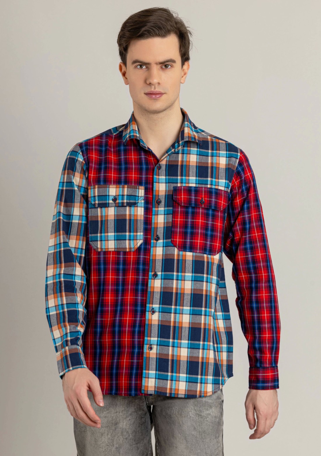 Multi Colour Regular Fit Men's Cotton Check Shirt