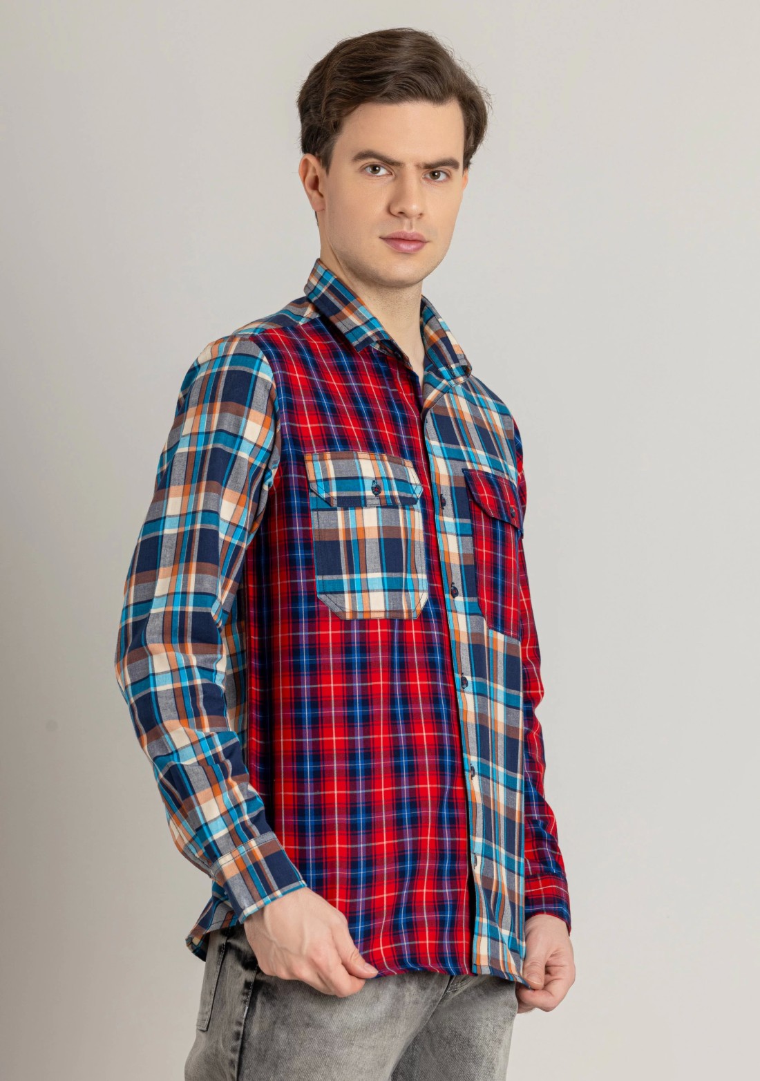 Multi Colour Regular Fit Men's Cotton Check Shirt