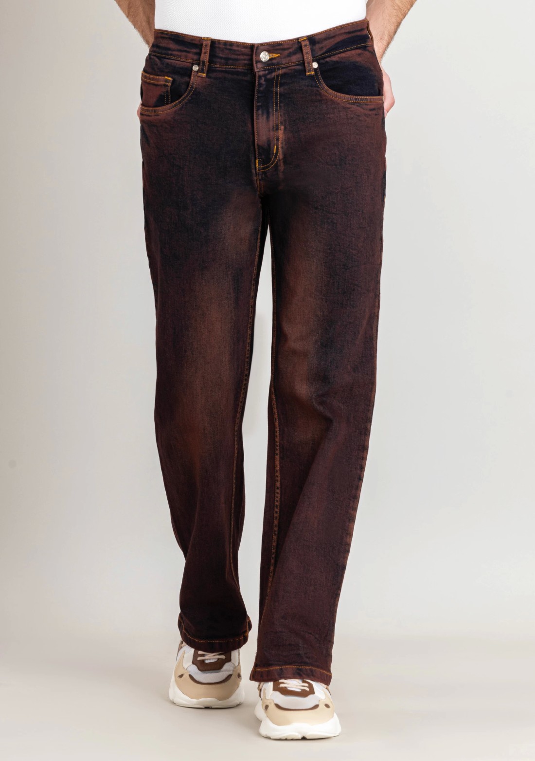 Brown Wide Leg Men's Dual Tone Jeans