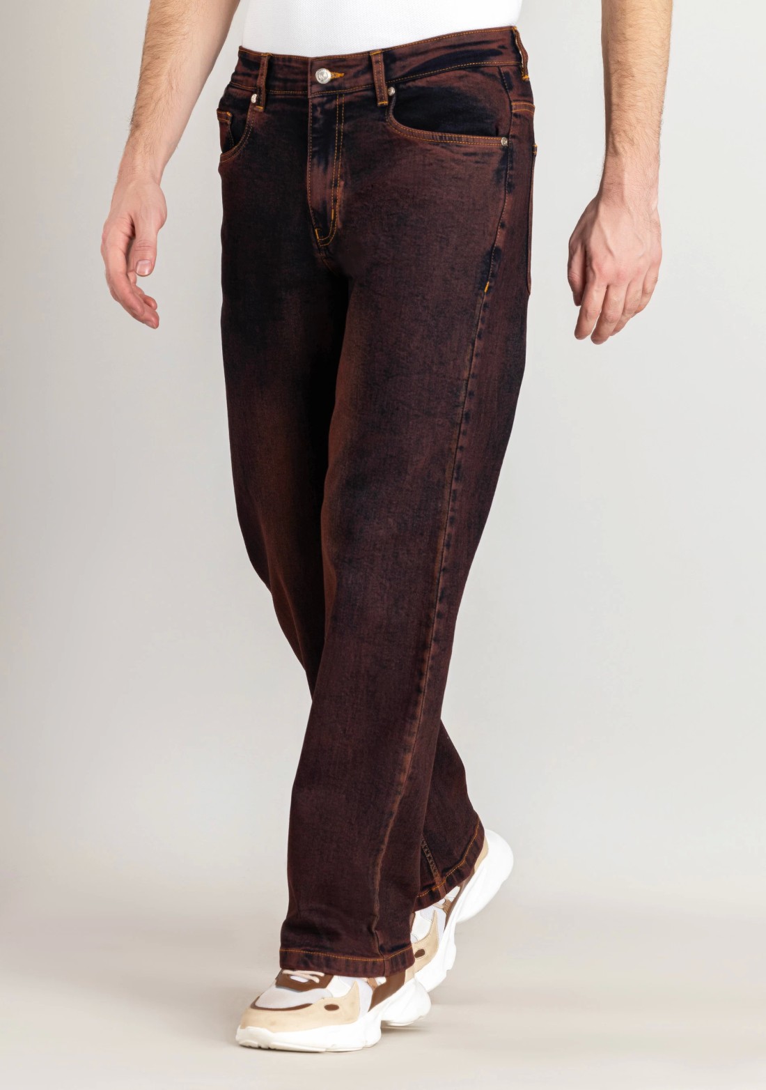 Brown Wide Leg Men's Dual Tone Jeans