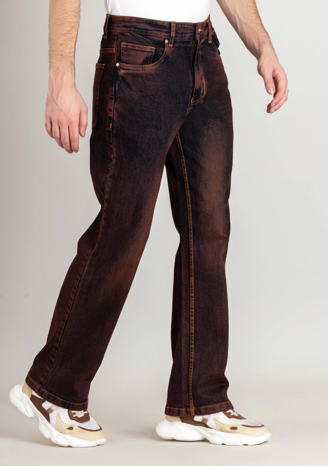 Brown Wide Leg Men's Dual Tone Jeans