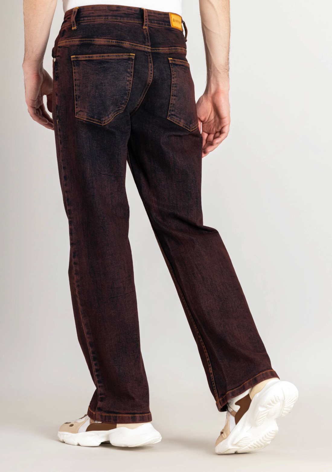 Brown Wide Leg Men's Dual Tone Jeans