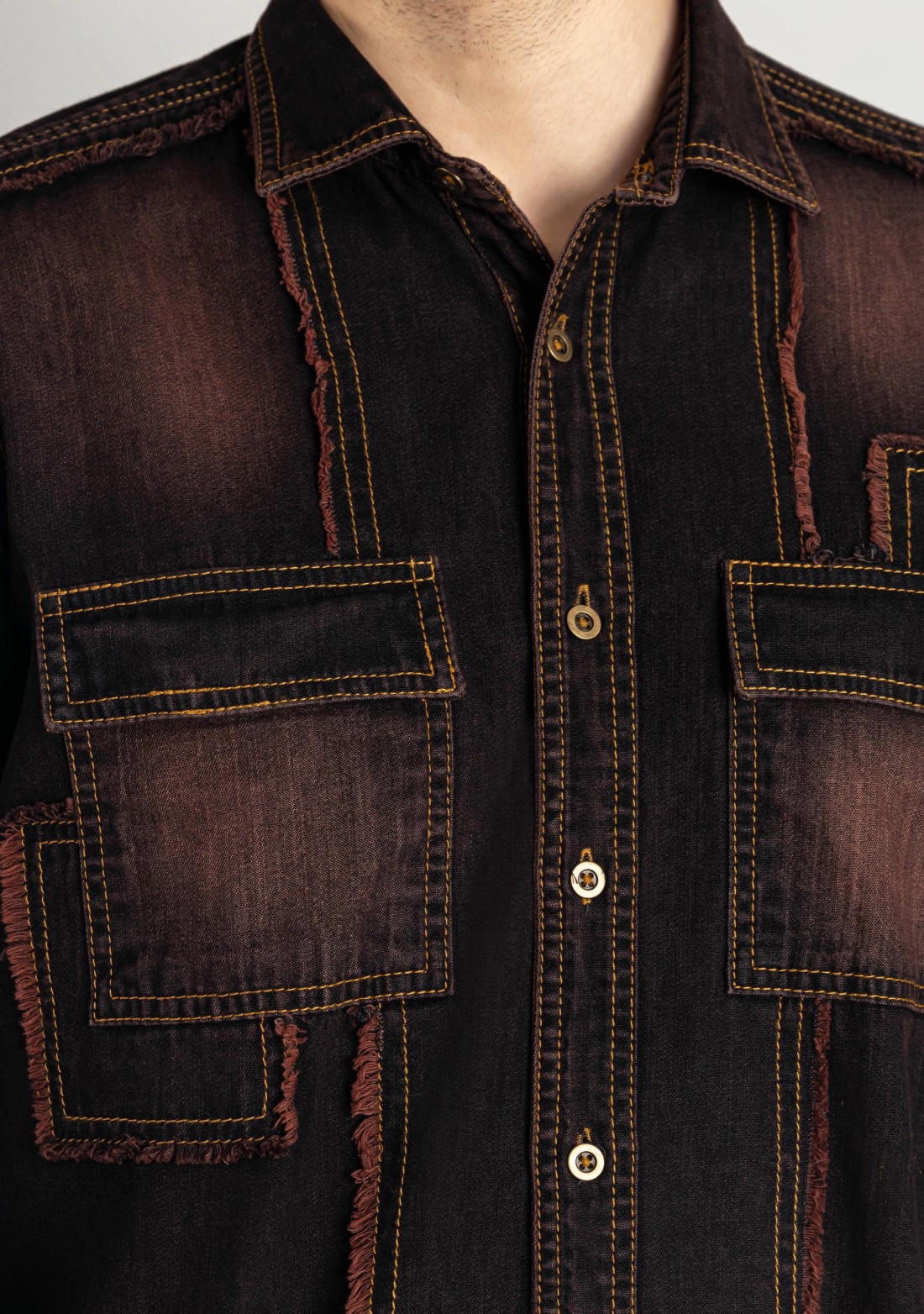 Blackish Brown Regular Fit Men's Denim Casual Shirt