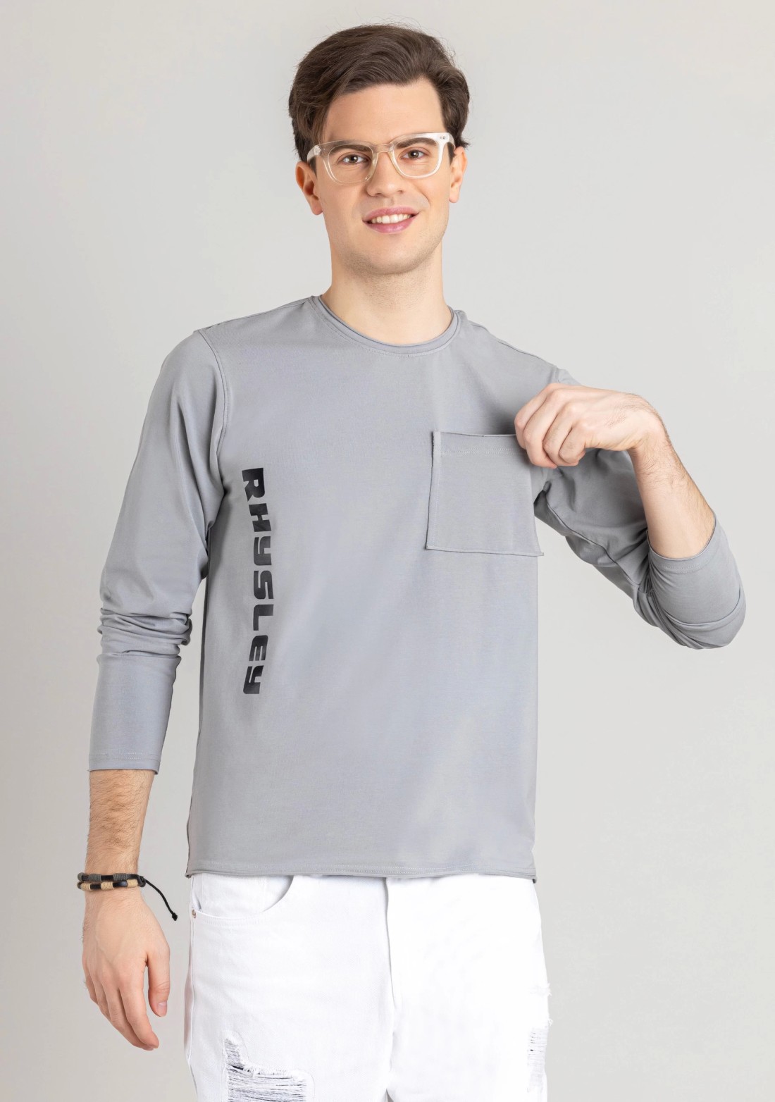 Grey Regular Fit Men's Full Sleeves T-Shirt