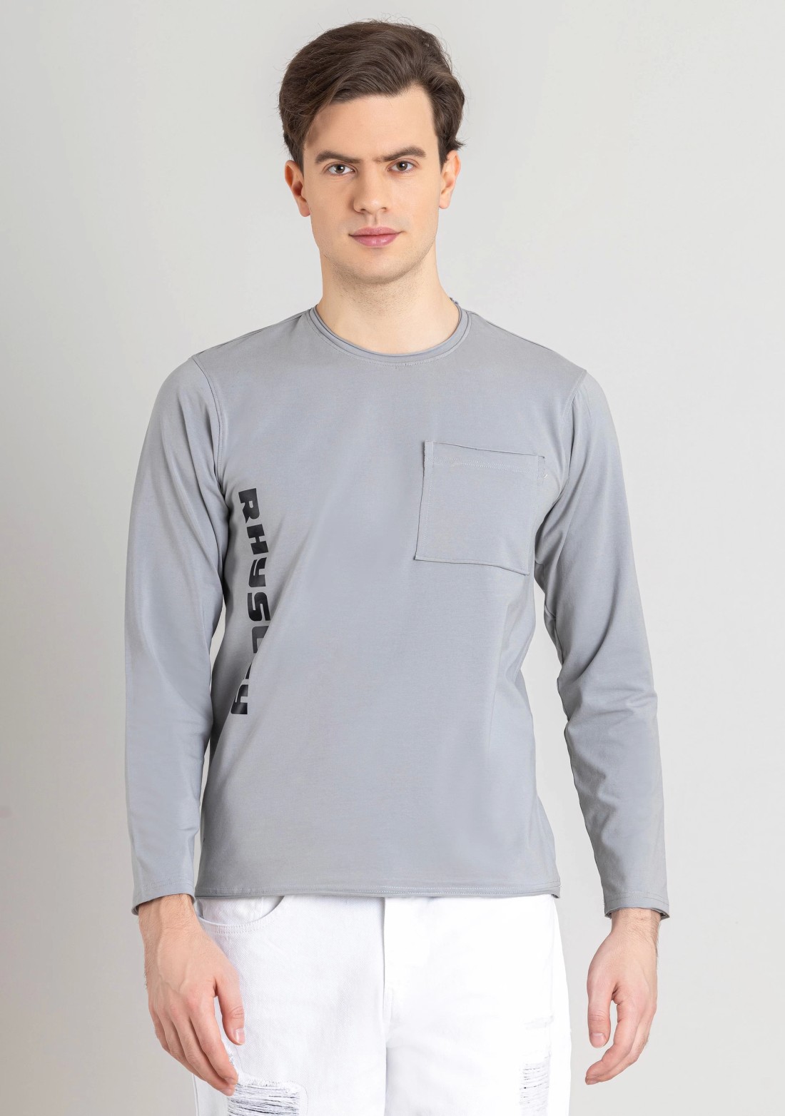 Grey Regular Fit Men's Full Sleeves T-Shirt