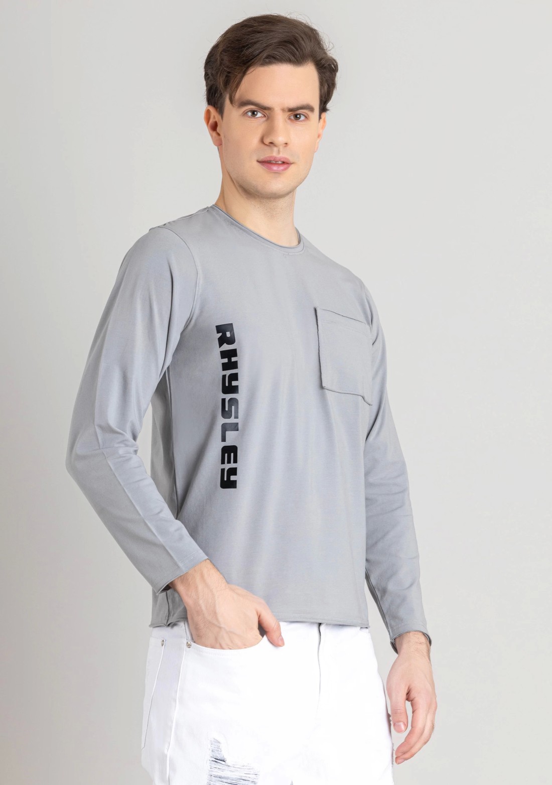 Grey Regular Fit Men's Full Sleeves T-Shirt