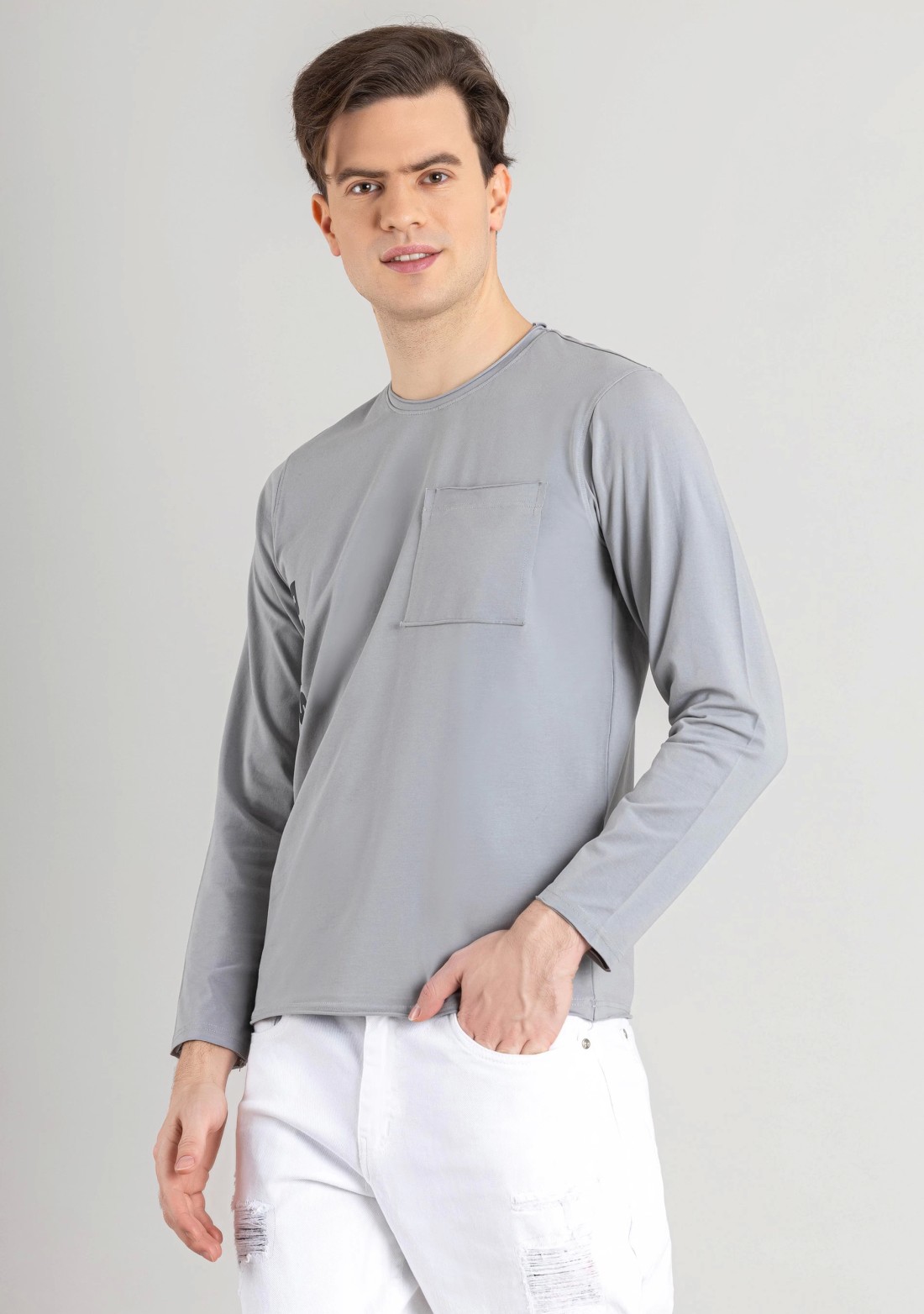 Grey Regular Fit Men's Full Sleeves T-Shirt