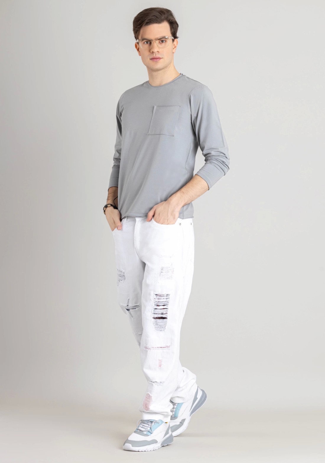 Grey Regular Fit Men's Full Sleeves T-Shirt