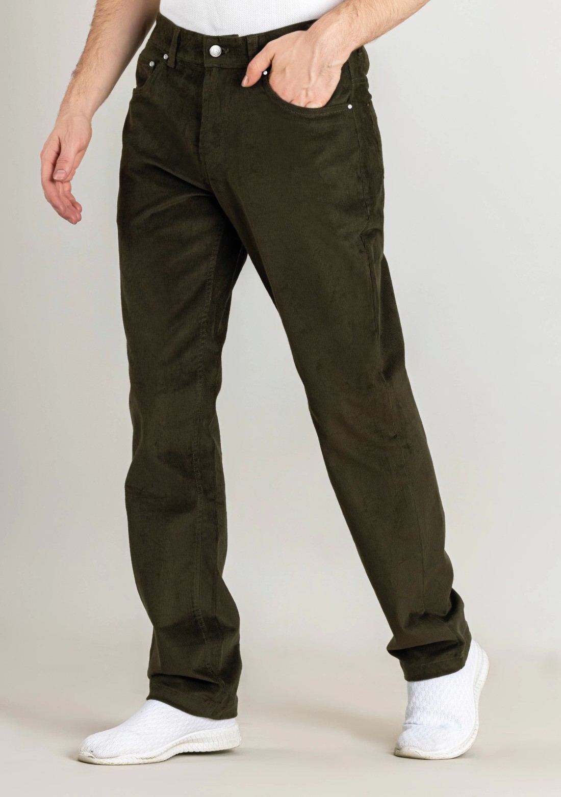 Olive Regular Fit Men’s Casual Corduroy Trousers