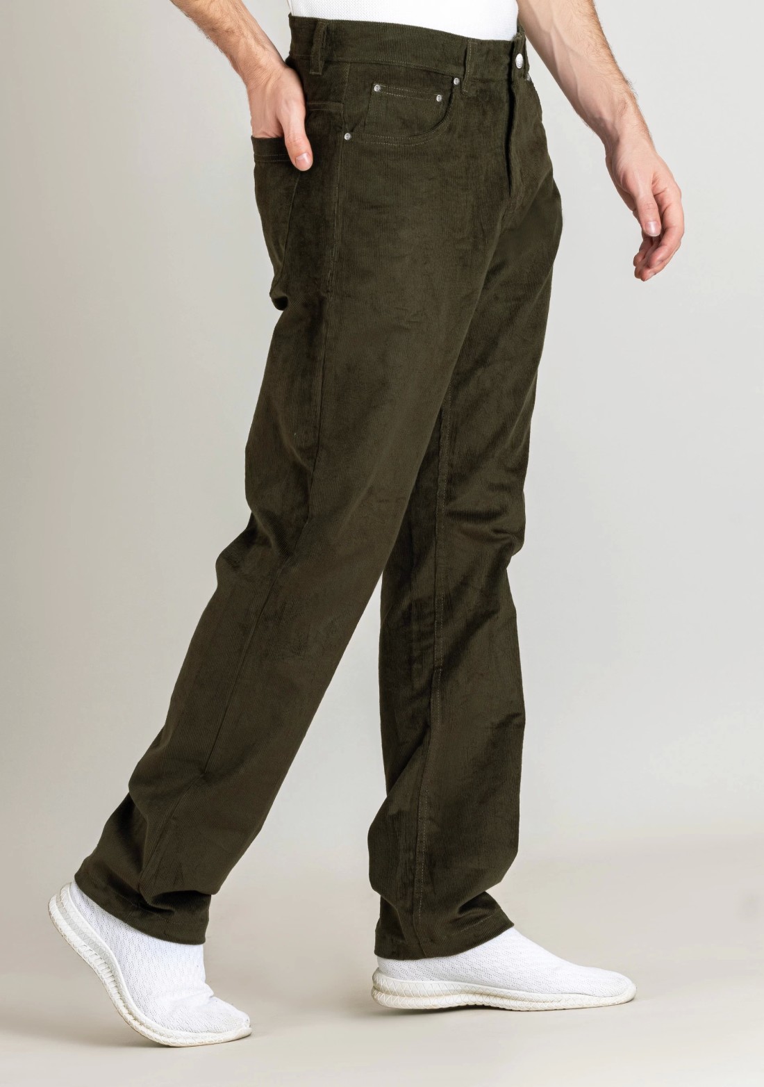 Olive Regular Fit Men’s Casual Corduroy Trousers