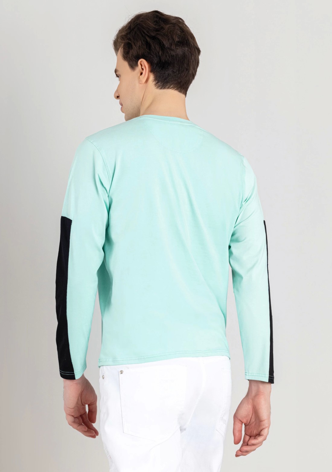 Pale Turquoise Regular Fit Men's Full Sleeves T-Shirt