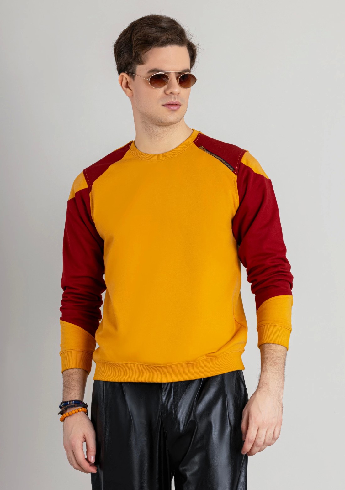 Nectarine and Maroon Regular Fit Men's Sweatshirt