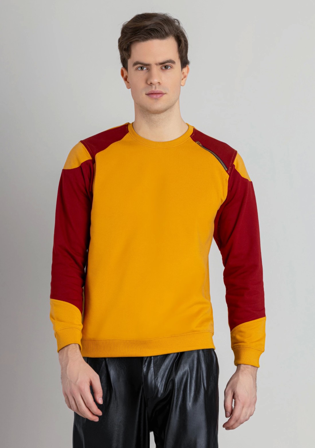 Nectarine and Maroon Regular Fit Men's Sweatshirt