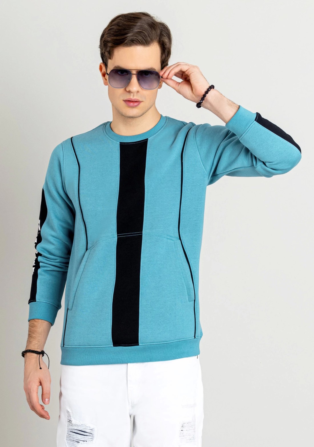 Turquoise Regular Fit Men s Sweatshirt Buy Online at Best Price Mehar