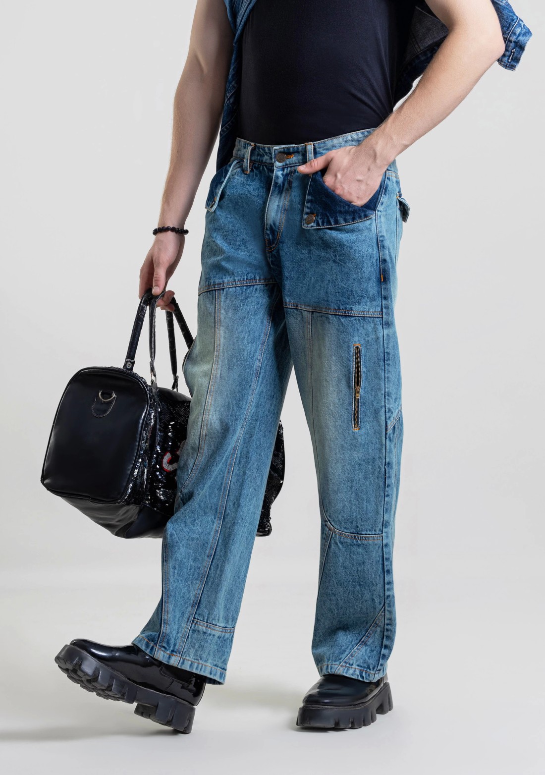 Blue Wide Leg Men's Fashion Jeans