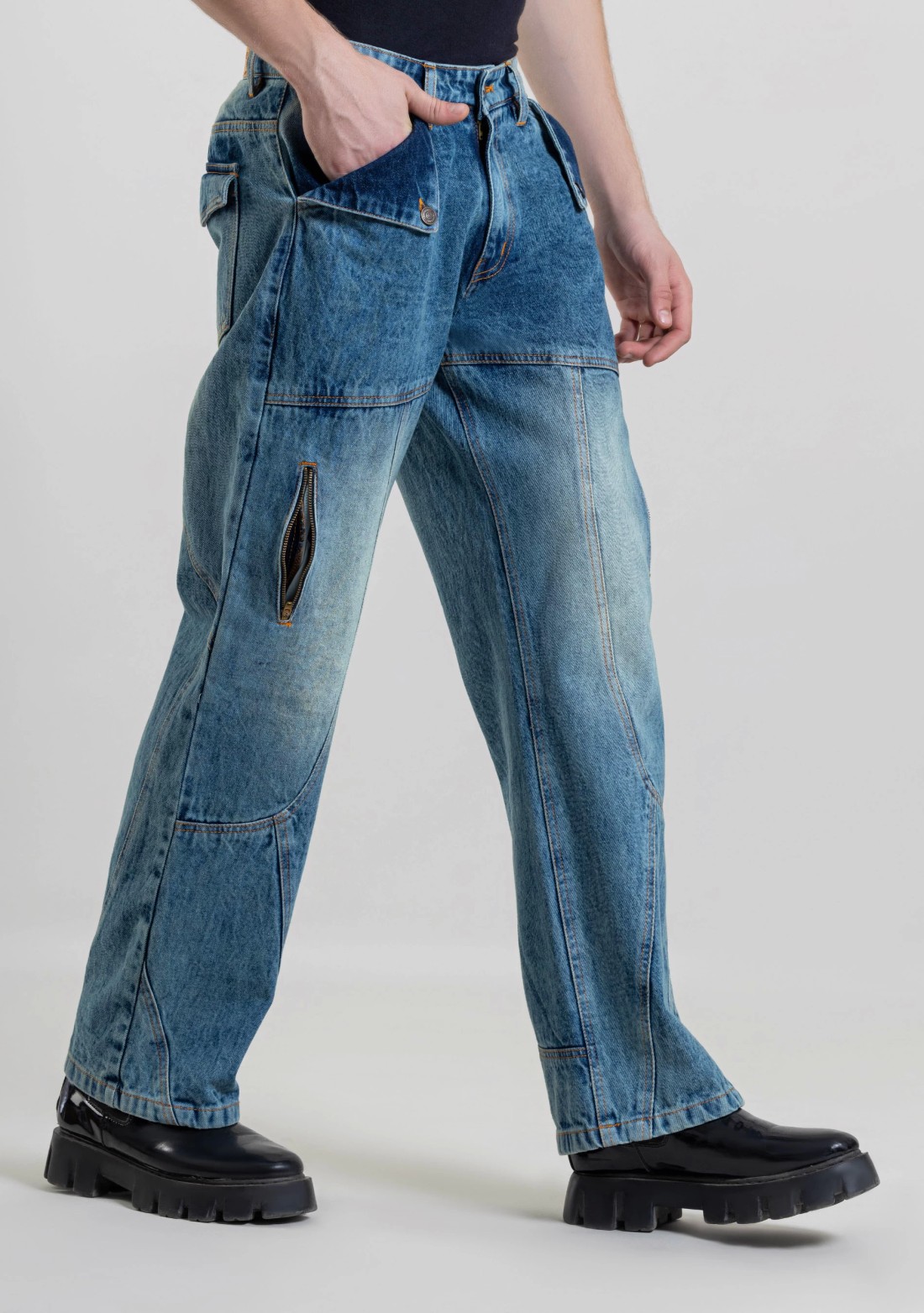 Blue Wide Leg Men's Fashion Jeans