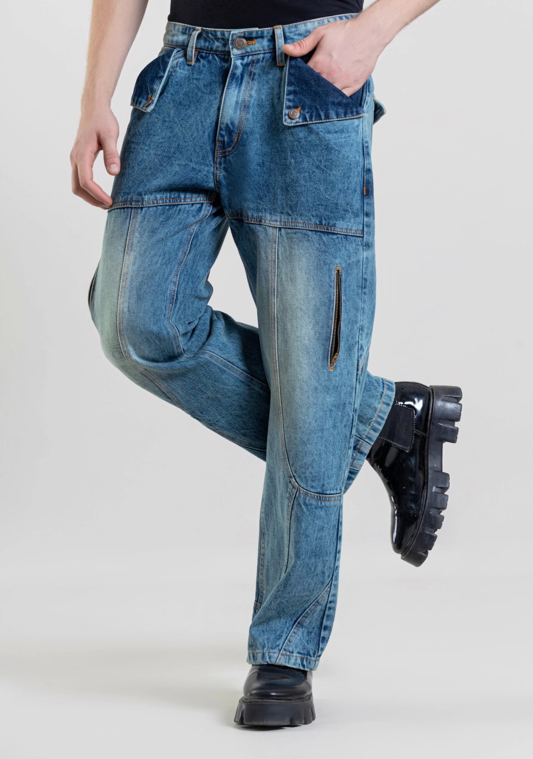 Blue Wide Leg Men's Fashion Jeans