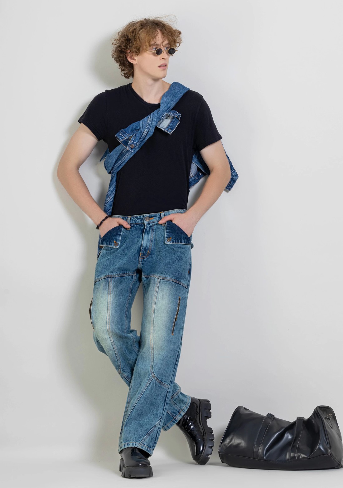 Blue Wide Leg Men's Fashion Jeans