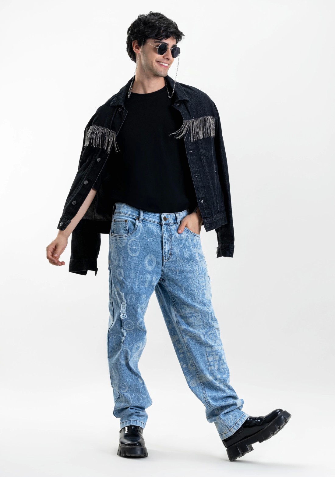 Blue Relaxed Straight Fit Men’s Distressed Jeans