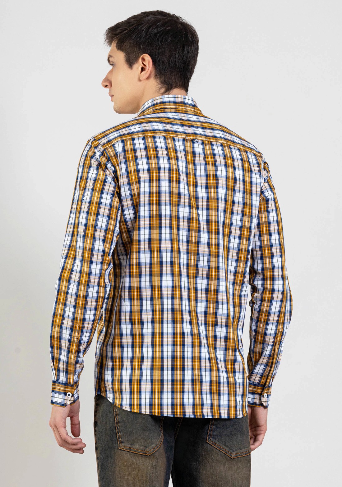 Mustard Yellow Regular Fit Men's Cotton Check Shirt