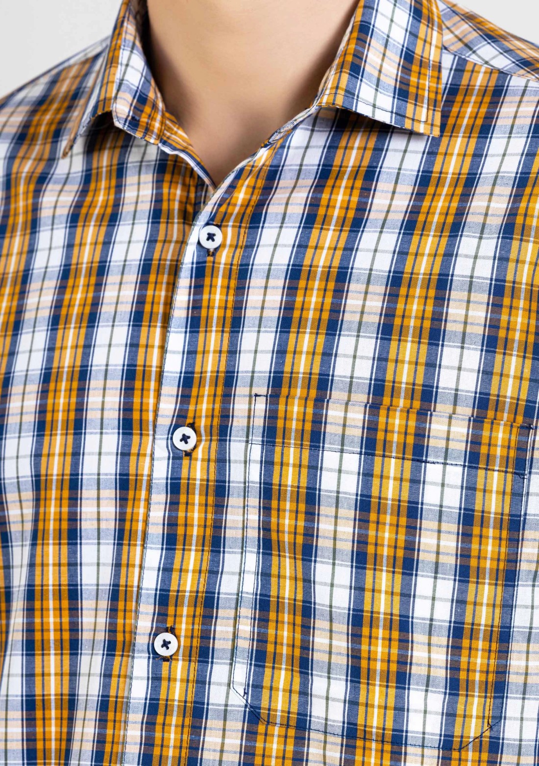 Mustard Yellow Regular Fit Men's Cotton Check Shirt