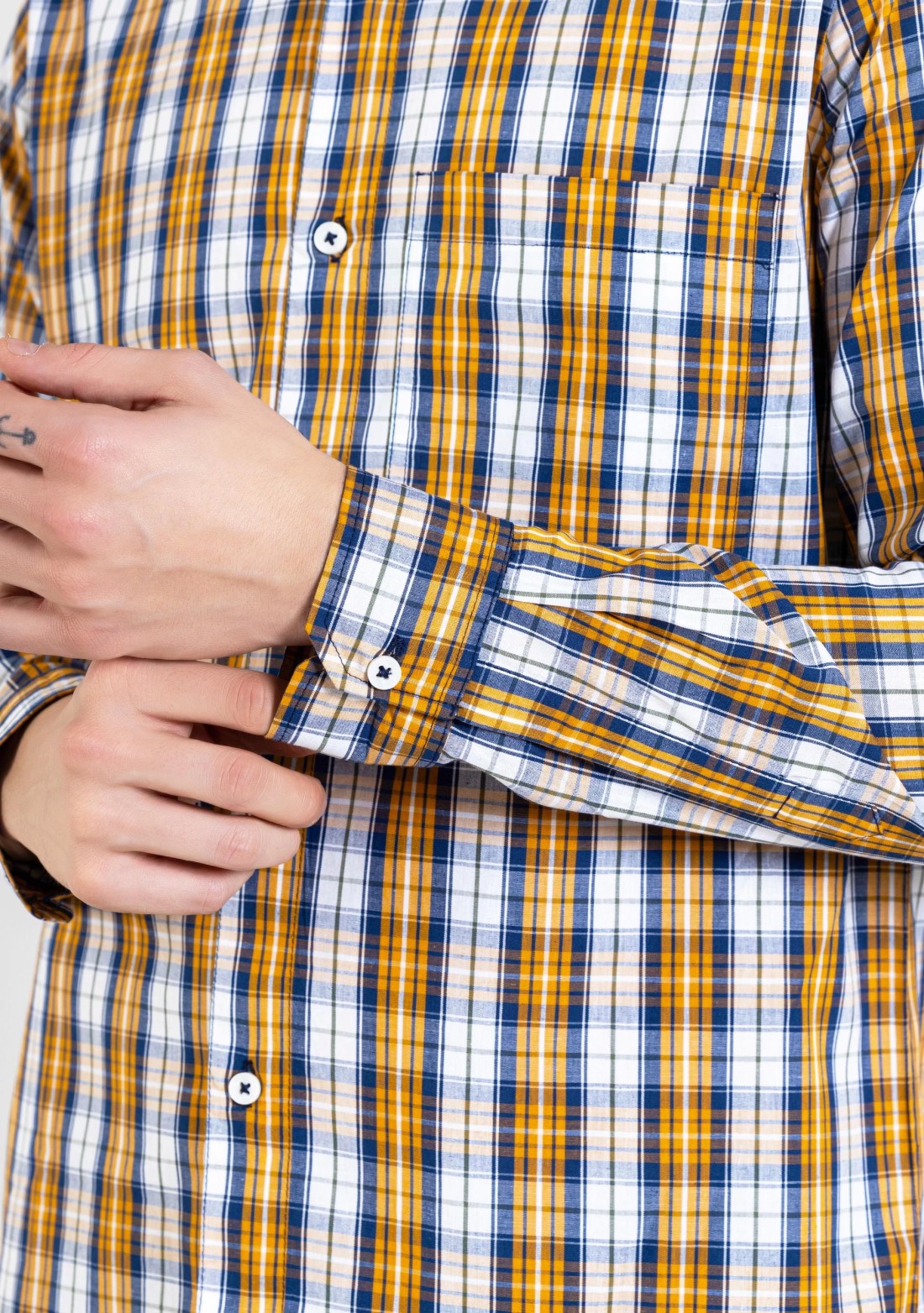 Mustard Yellow Regular Fit Men's Cotton Check Shirt