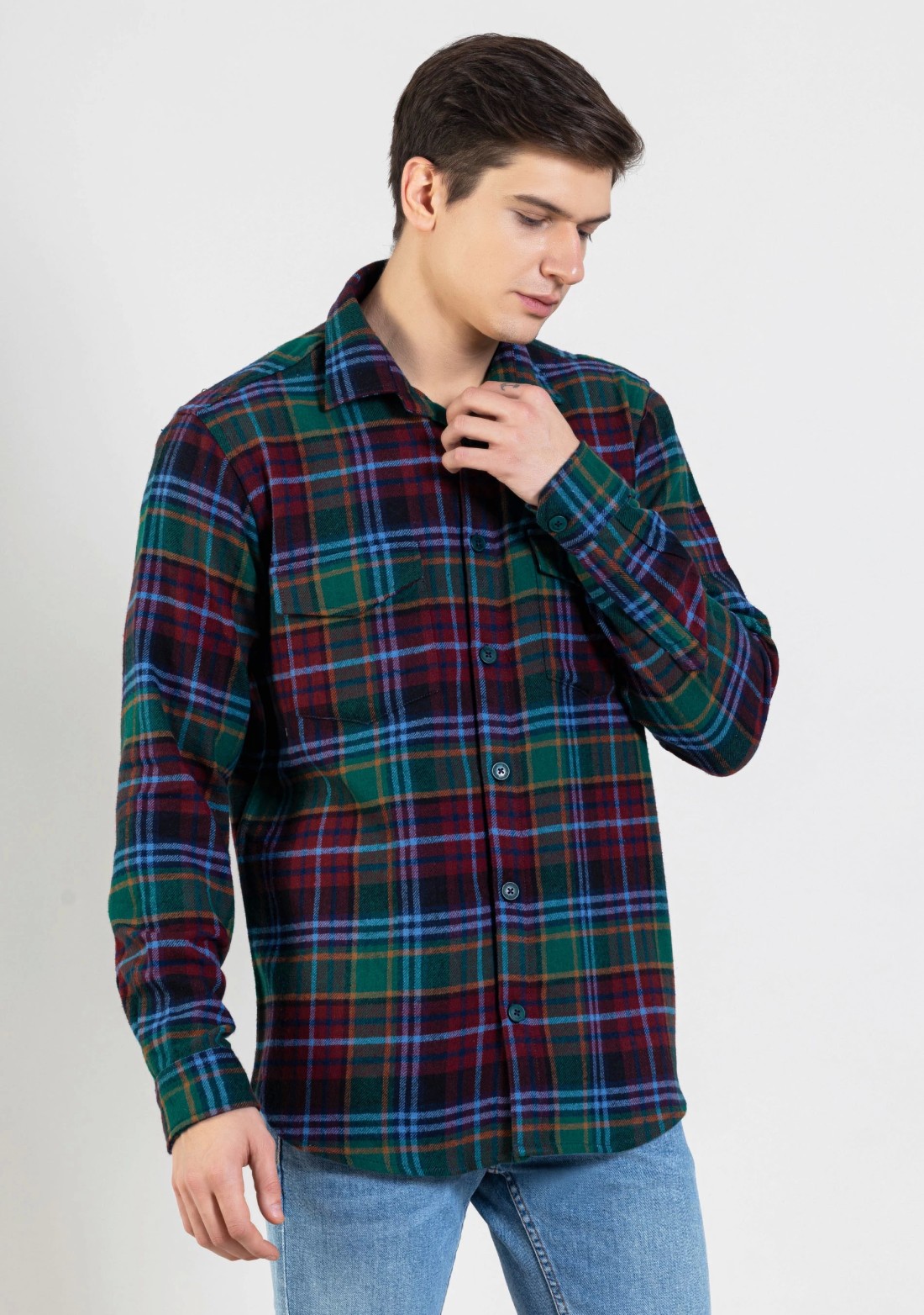 Multi Colour Regular Fit Men's Winter Flannel Check Shirt