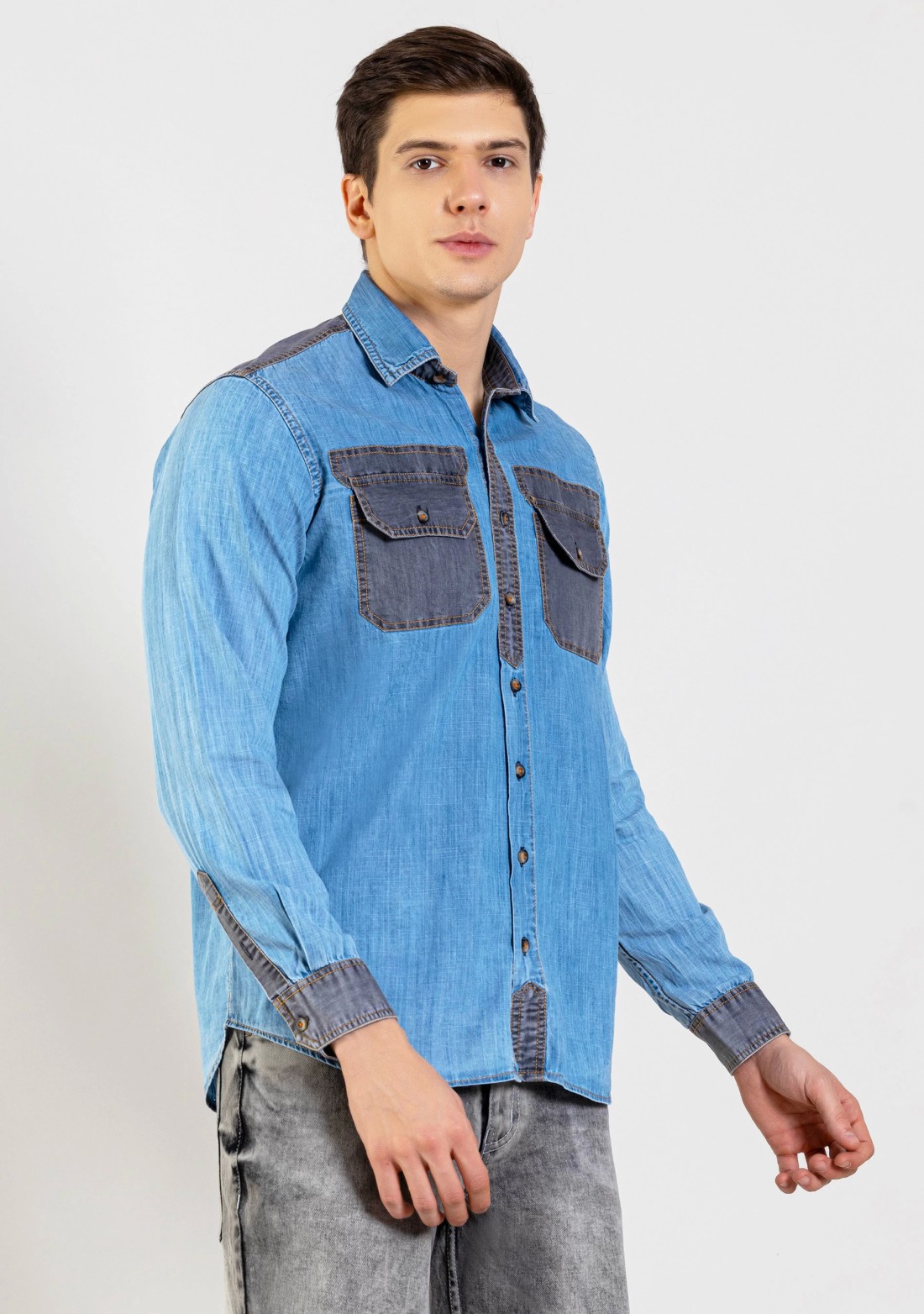 Blue and Black Regular Fit Men's Cotton Casual Shirt