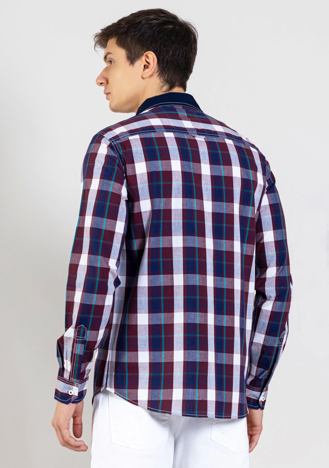 Maroon Regular Fit Men's Cotton Check Shirt