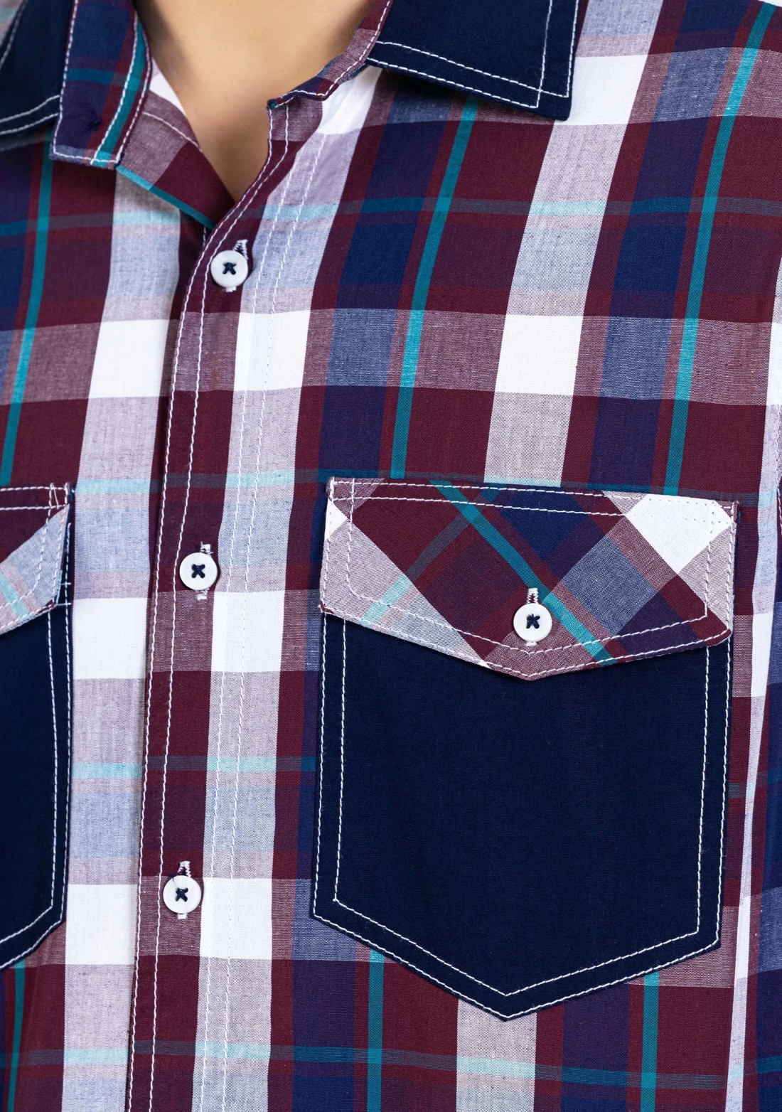 Maroon Regular Fit Men's Cotton Check Shirt