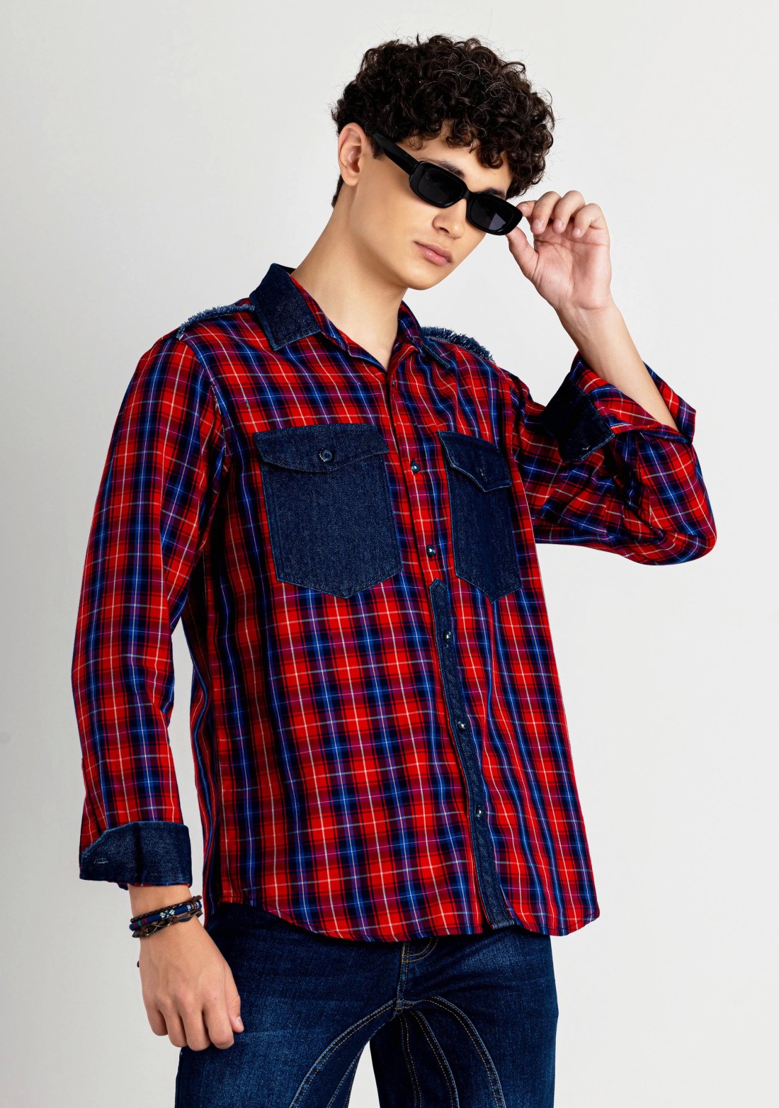 Red and Blue Regular Fit Men's Cotton Check Shirt