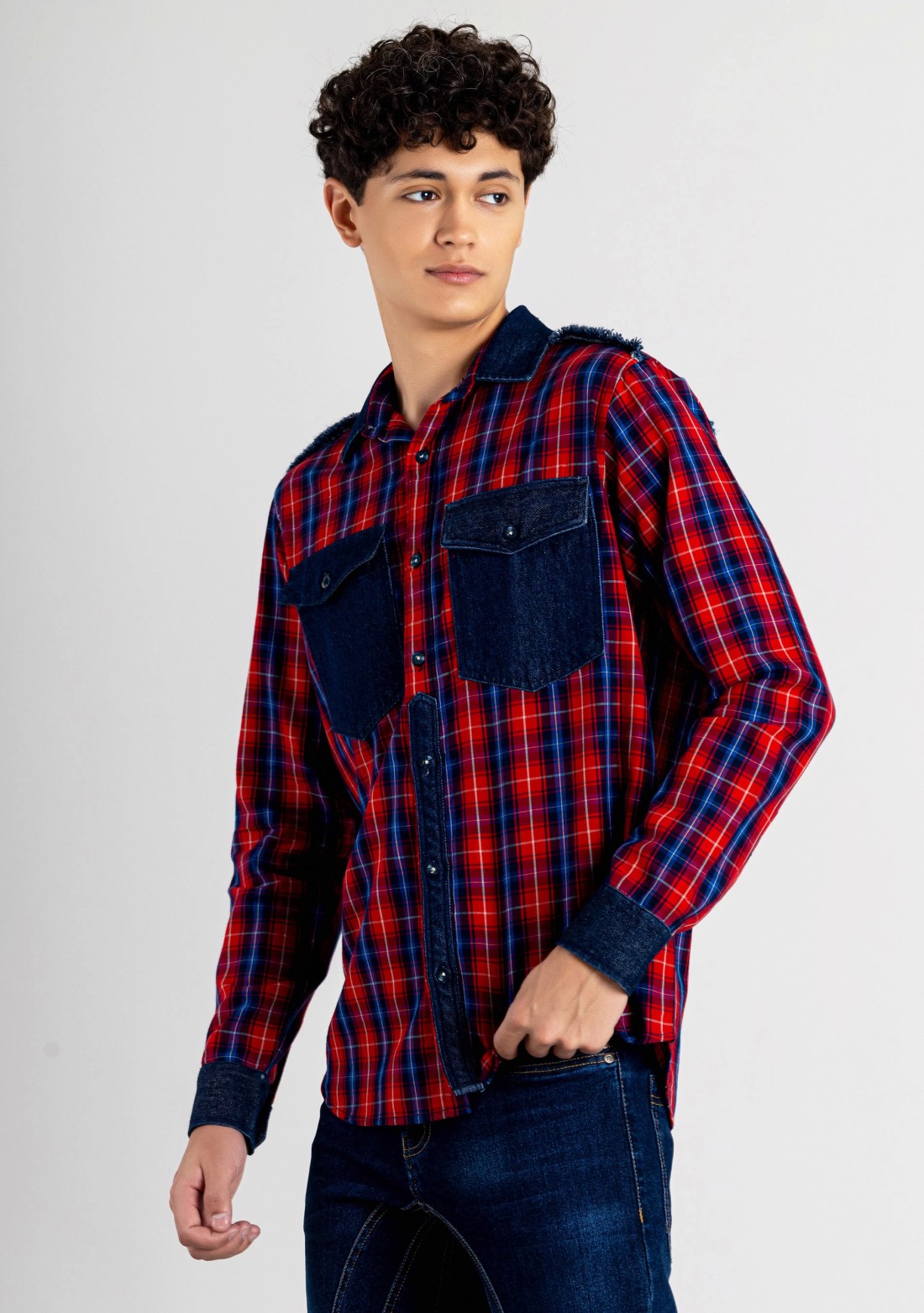 Red and Blue Regular Fit Men's Cotton Check Shirt