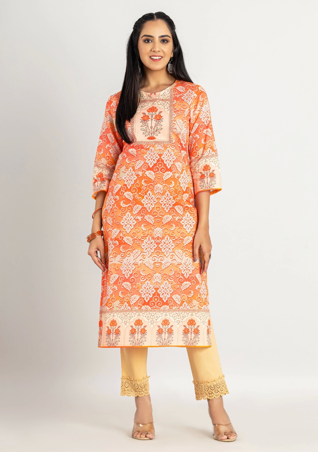 Multi Colour Ethnic Print Cotton Straight Kurta