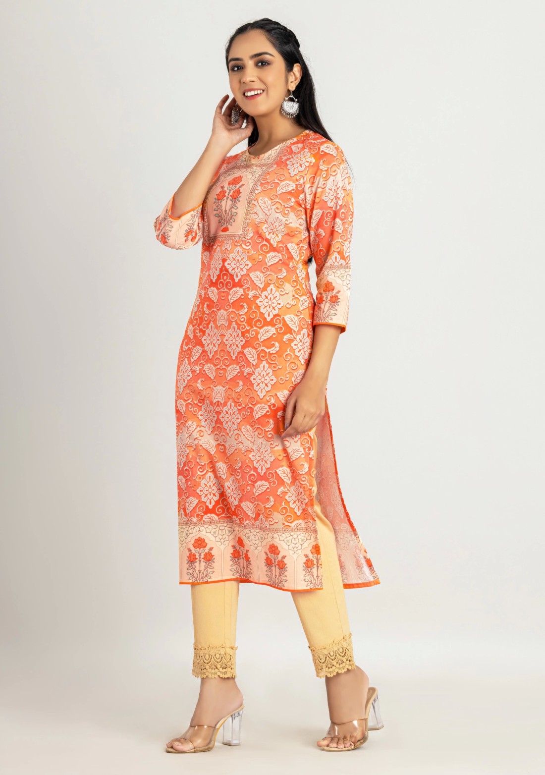 Multi Colour Ethnic Print Cotton Straight Kurta