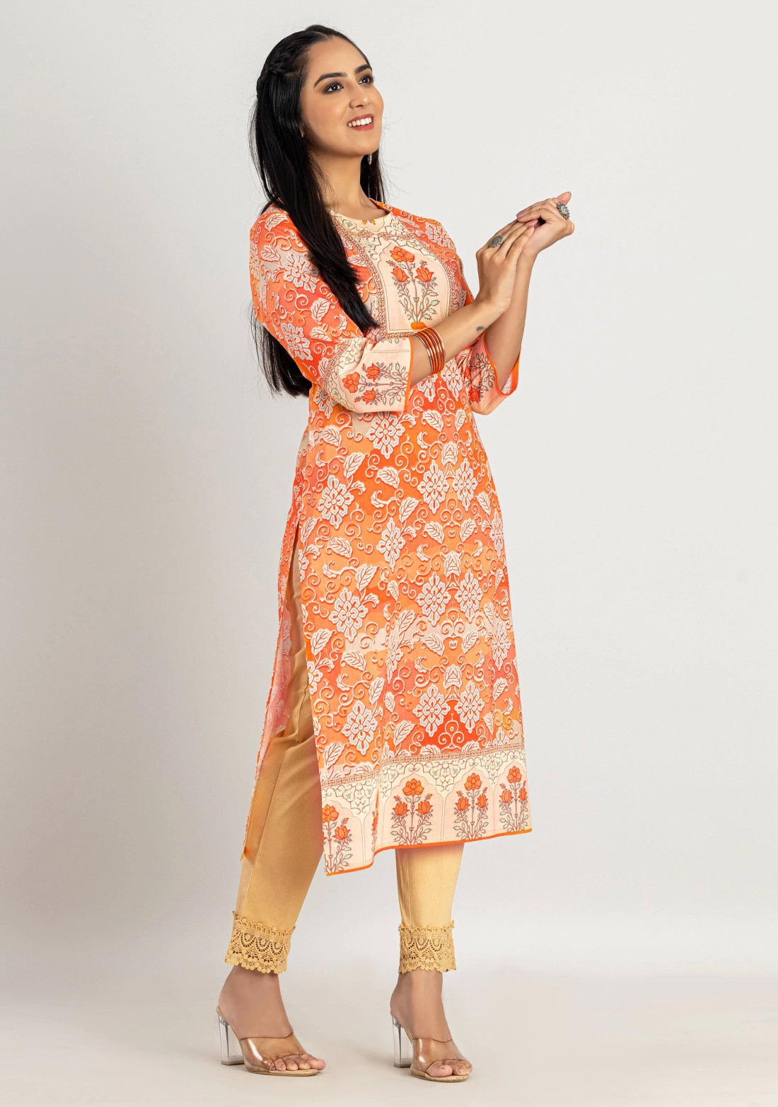 Multi Colour Ethnic Print Cotton Straight Kurta