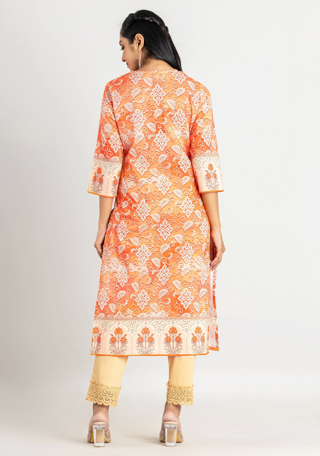 Multi Colour Ethnic Print Cotton Straight Kurta