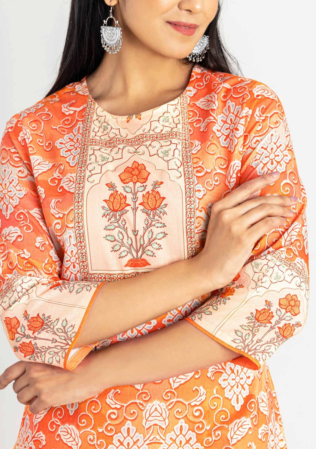 Multi Colour Ethnic Print Cotton Straight Kurta