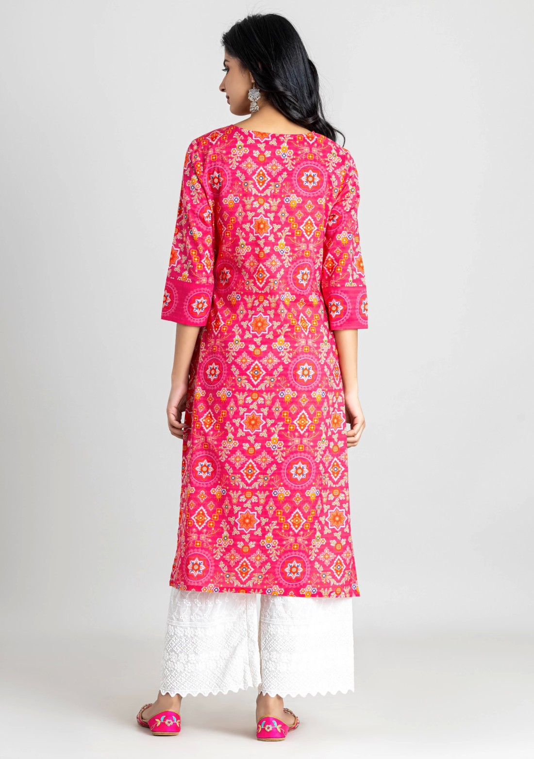 Pink Ethnic Print Straight Cotton Kurta