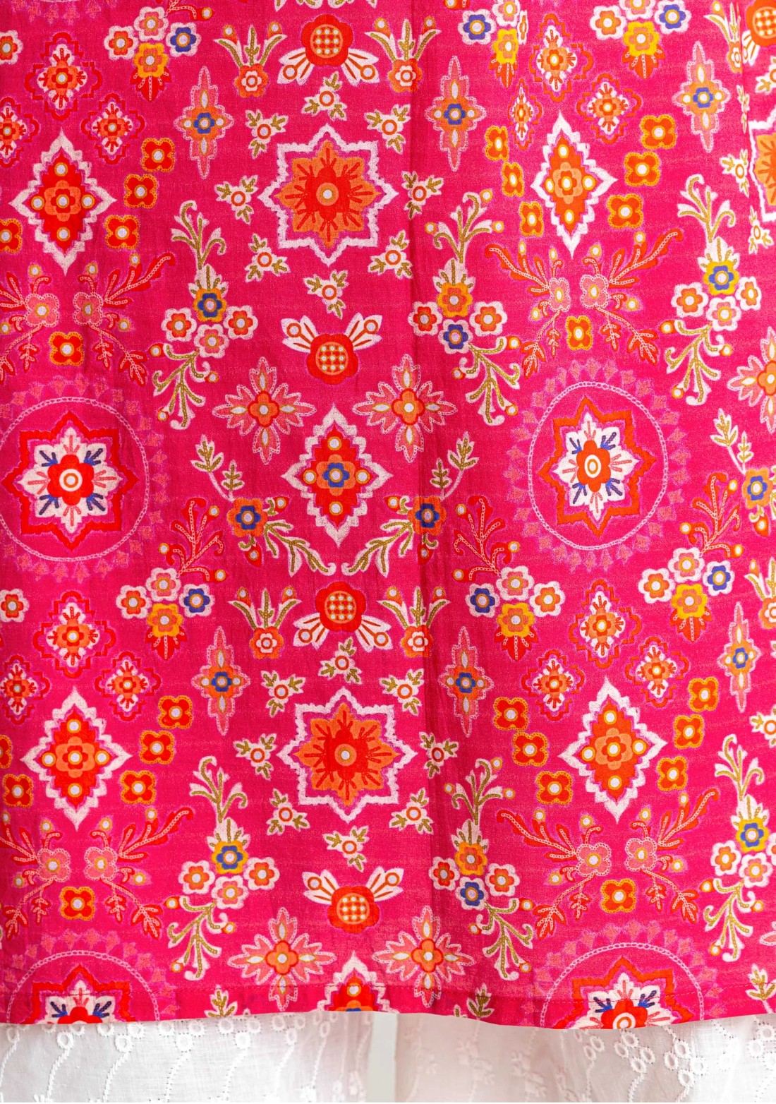 Pink Ethnic Print Straight Cotton Kurta