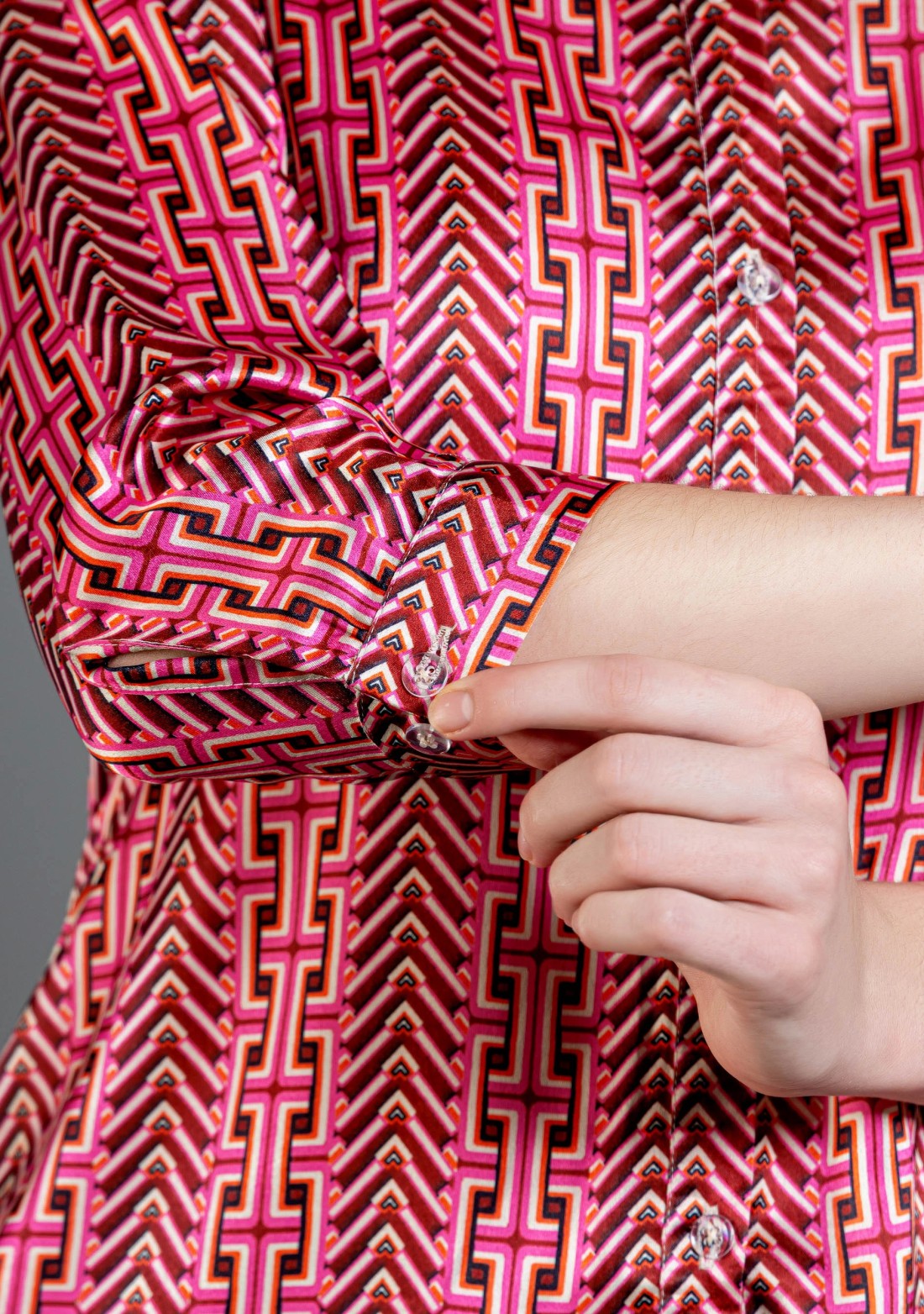 Dark Pink Geometric Print Button Down Shirt