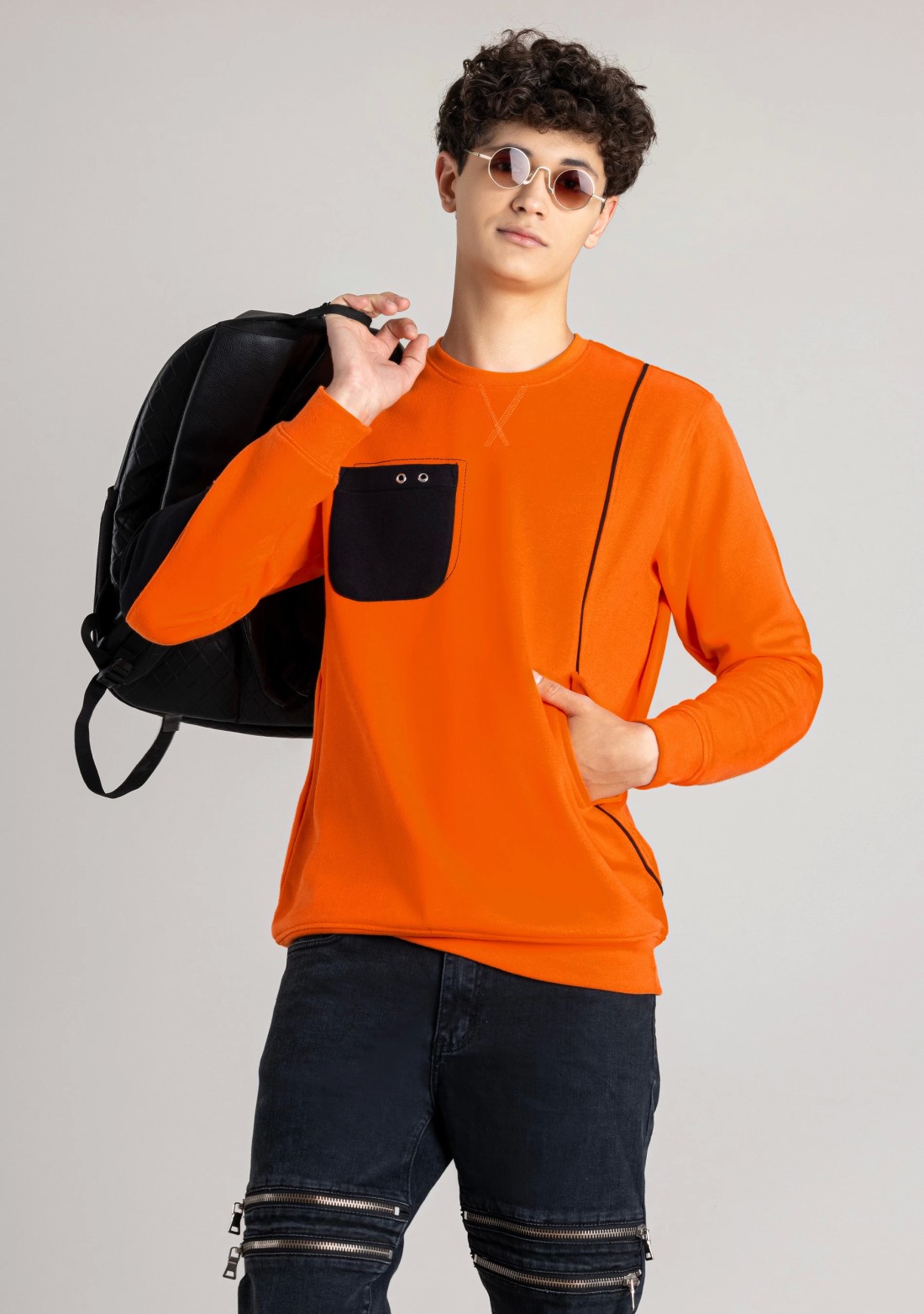 Orange Regular Fit Men's Sweatshirt