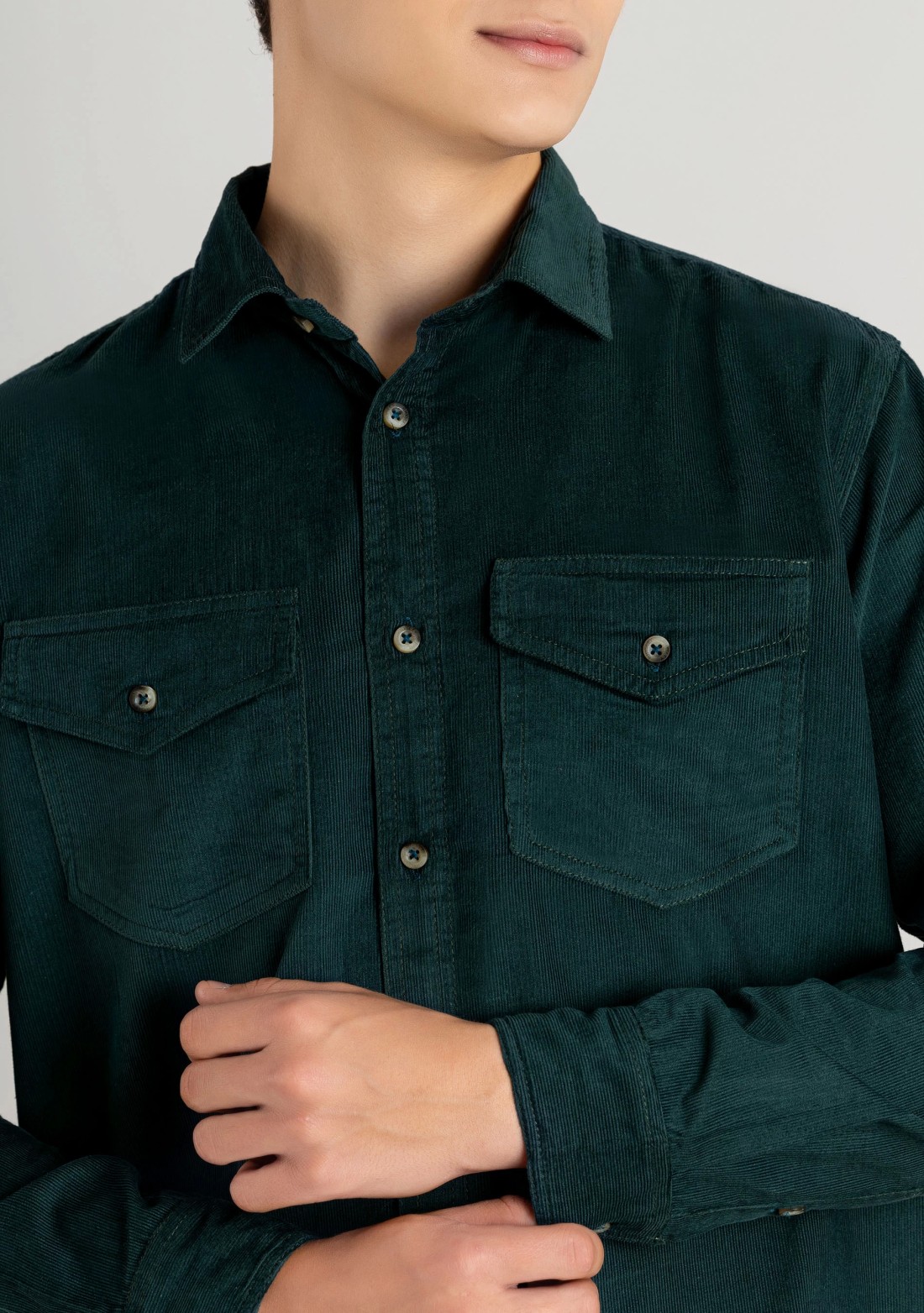 Dark Green Regular Fit Corduroy Men's Shirt