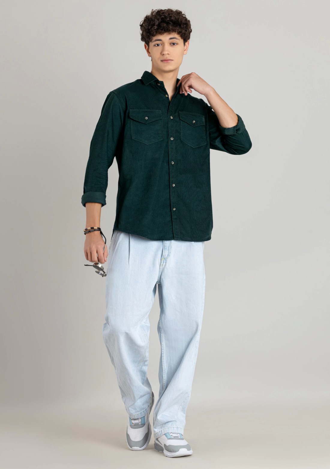 Dark Green Regular Fit Corduroy Men's Shirt