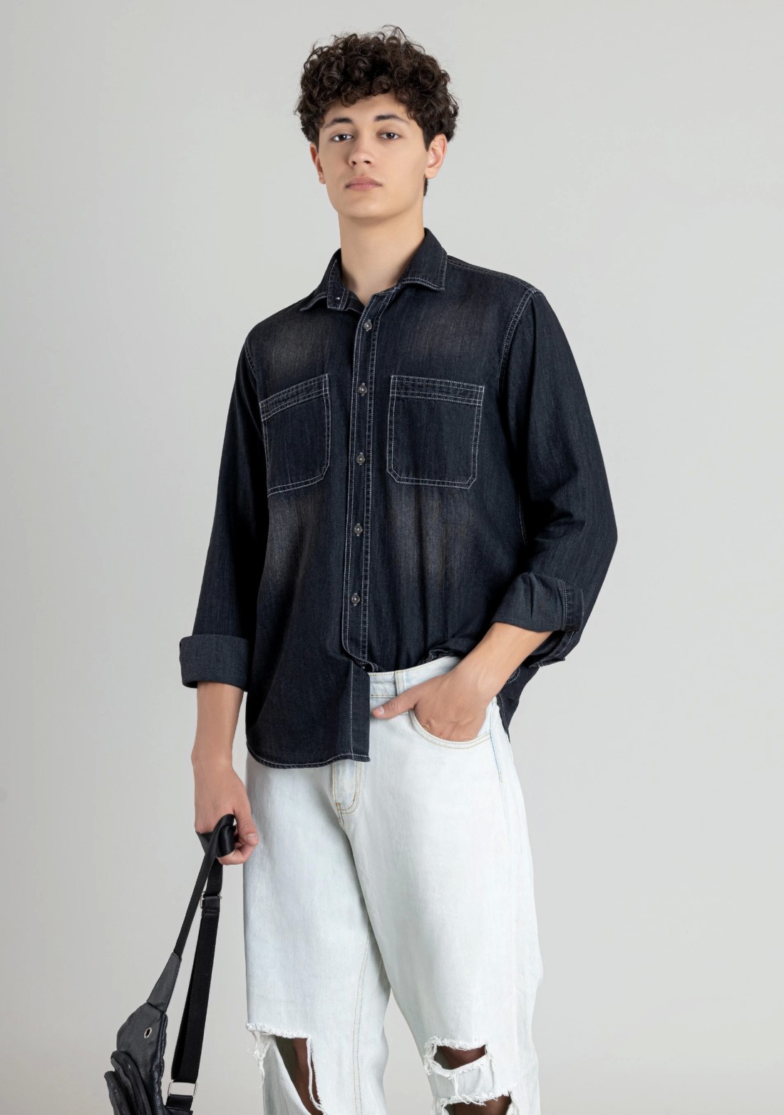 Black Regular Fit Men's Denim Shirt