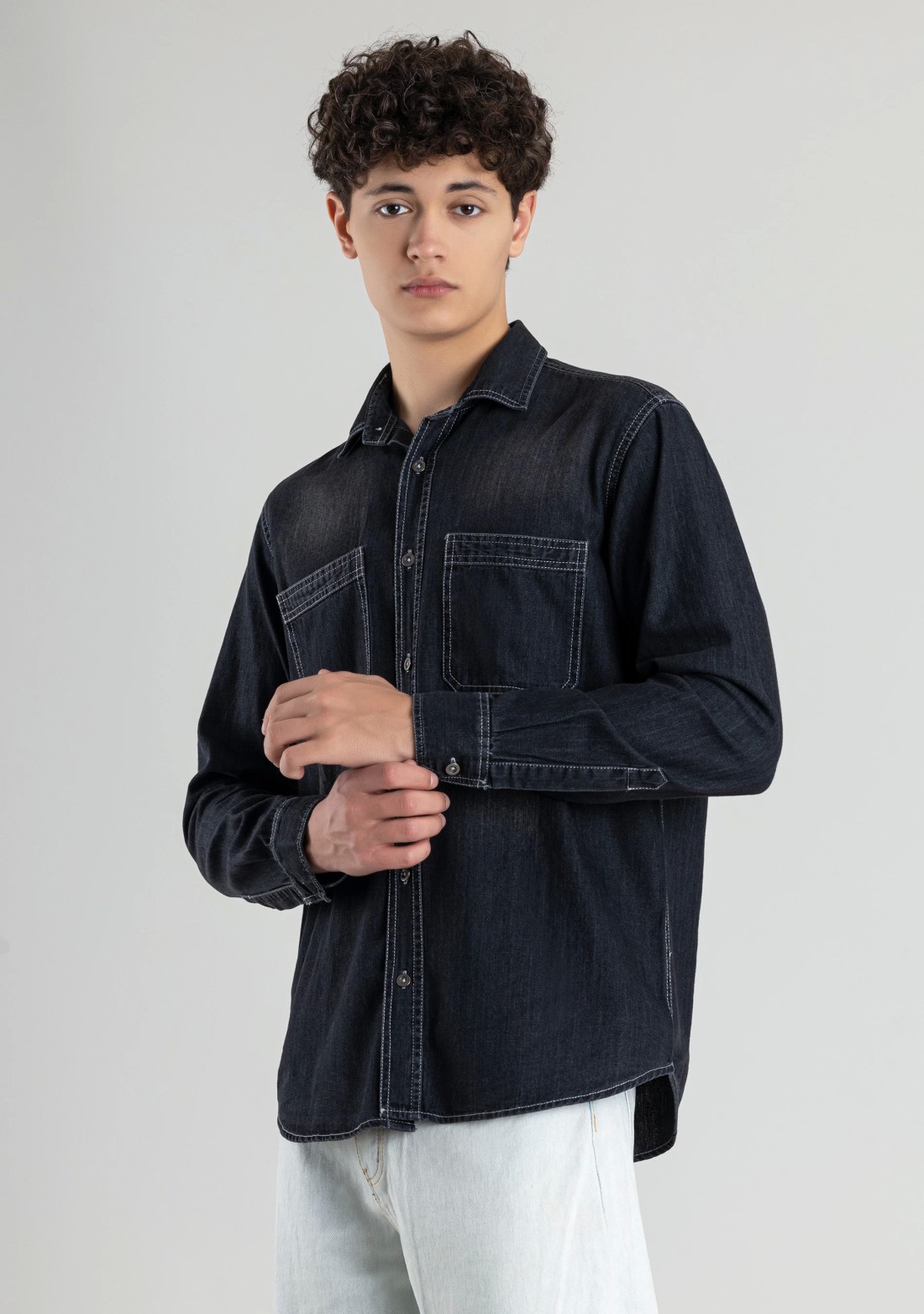 Black Regular Fit Men's Denim Shirt