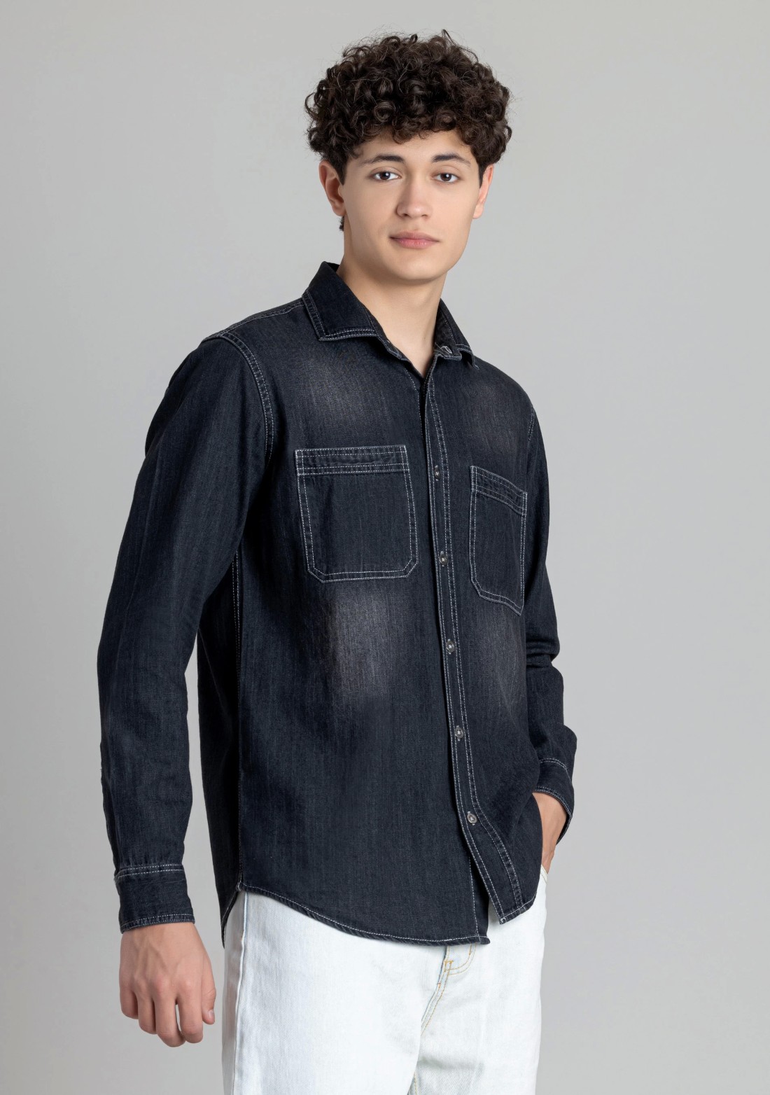 Black Regular Fit Men's Denim Shirt