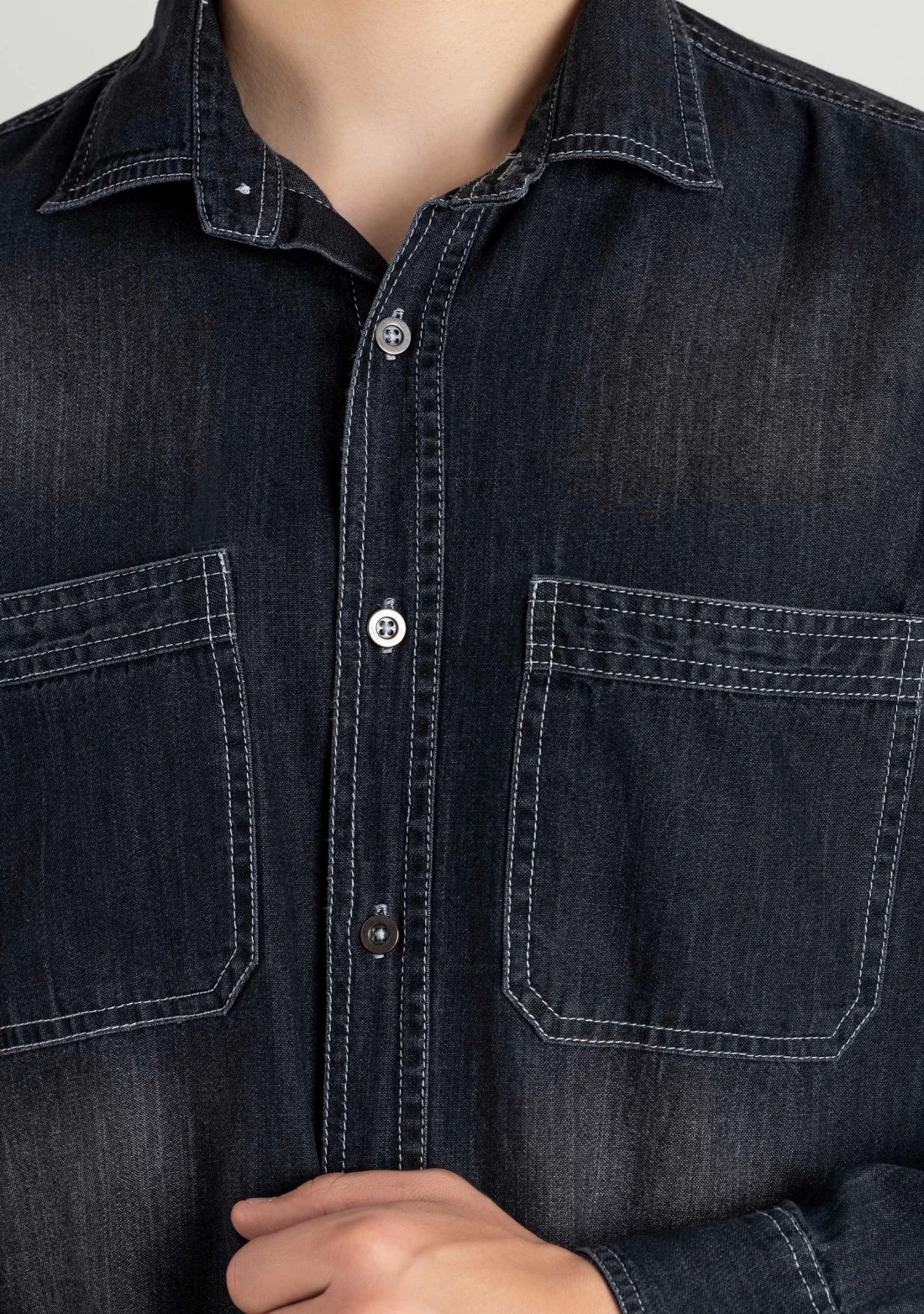 Black Regular Fit Men's Denim Shirt