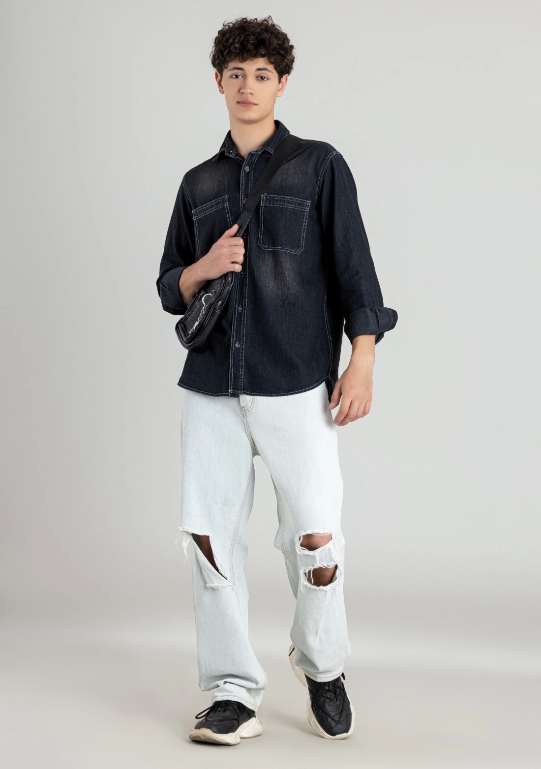 Black Regular Fit Men's Denim Shirt